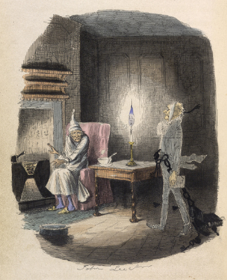 Marley's Ghost, from Charles Dickens: A Christmas Carol. In Prose. Being a Ghost Story of Christmas. With Illustrations by John Leech. London: Chapman & Hall, 1843. First edition.