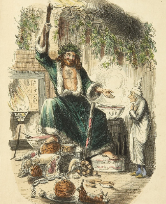 Scrooge's third visitor, from Charles Dickens: A Christmas Carol. In Prose. Being a Ghost Story of Christmas. With Illustrations by John Leech. London: Chapman & Hall, 1843. First edition.